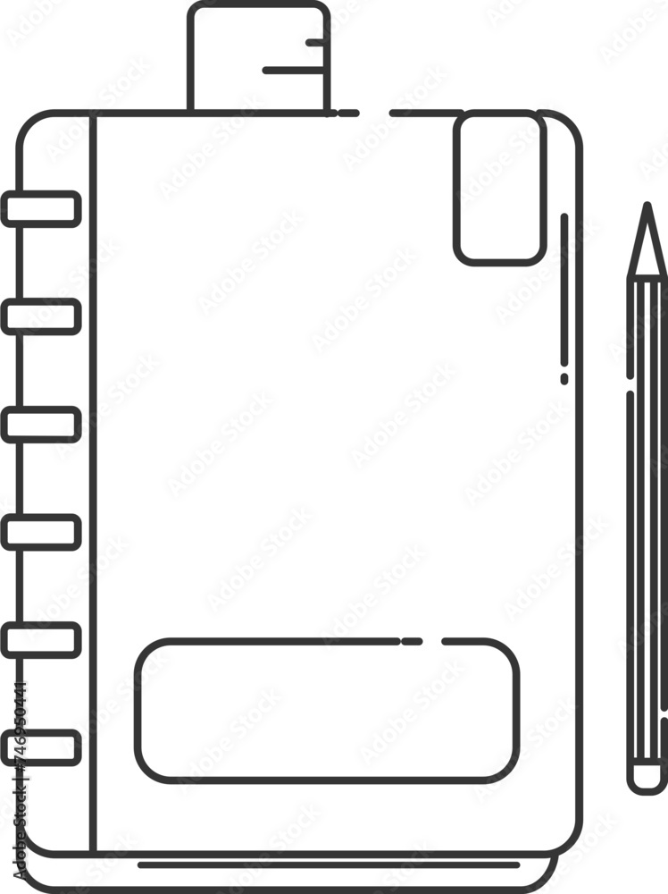 Poster notebook with pencil icon in line art.