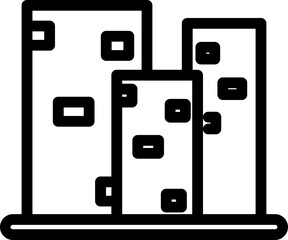 B&W illustration of buildings icon.