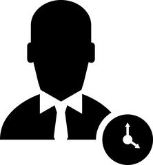 Businessman with clock, time management concept flat icon.