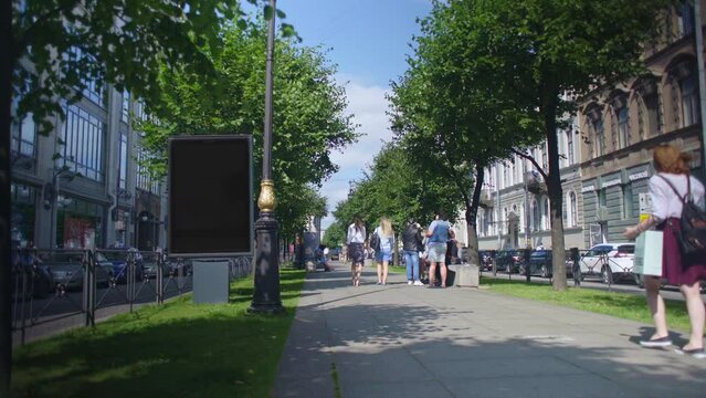 Women walking on sidewalk in St Petersburg