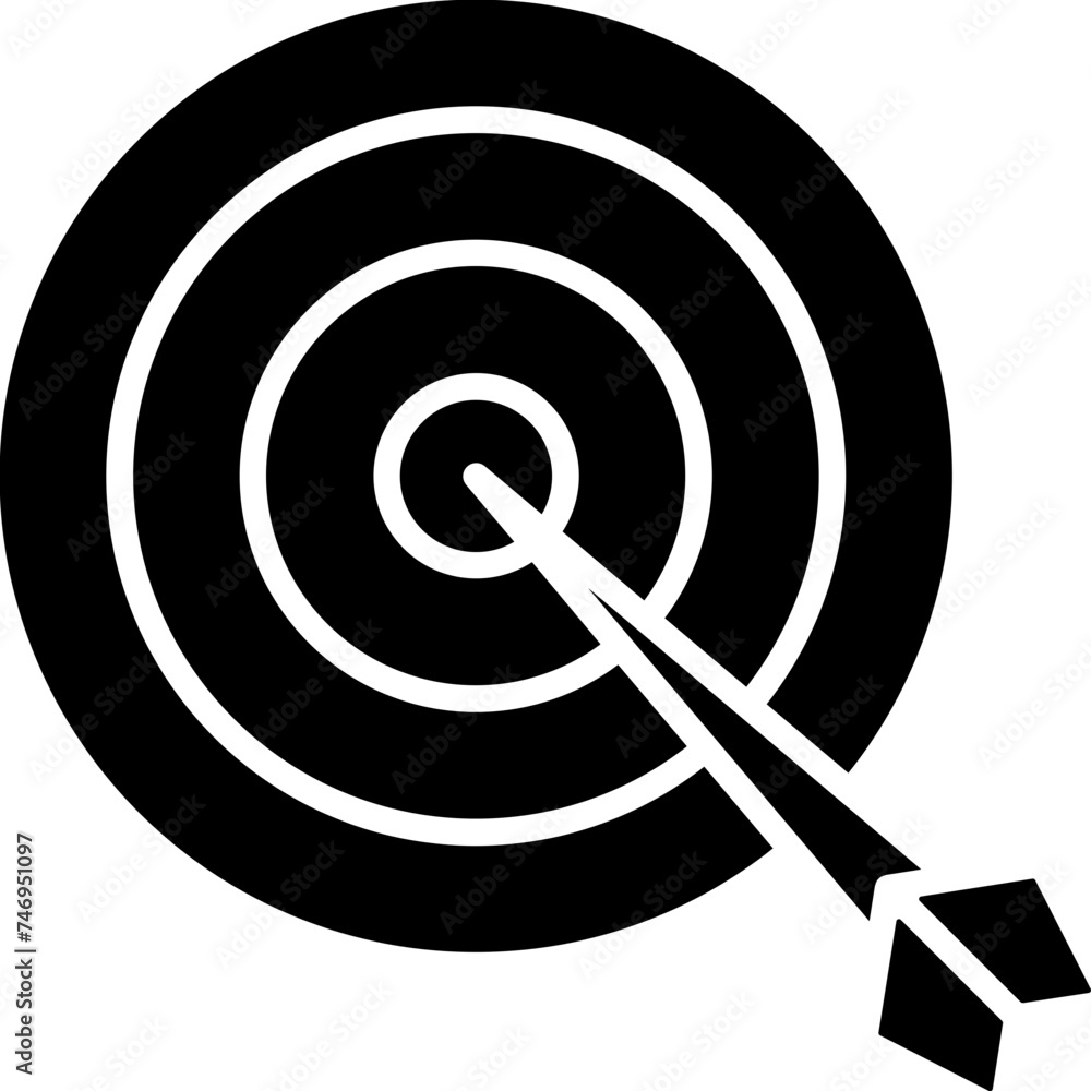 Poster flat style dart board icon in b&w color.