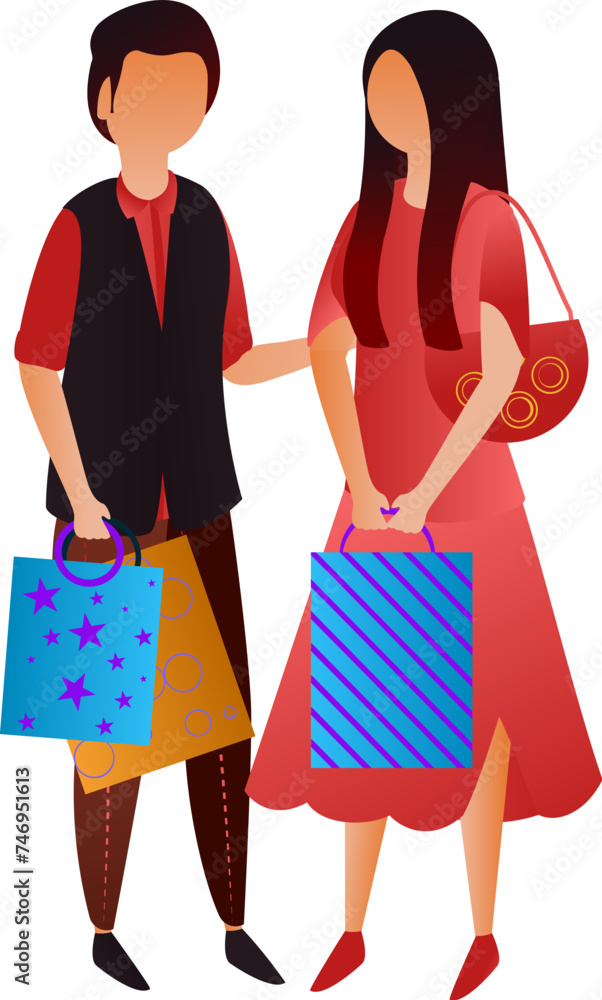 Canvas Prints Couple character holding shopping bag in standing pose.