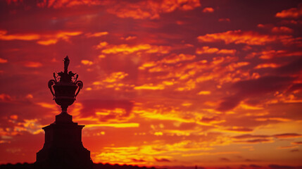 Silhouette of the trophy against the background of the evening sky.