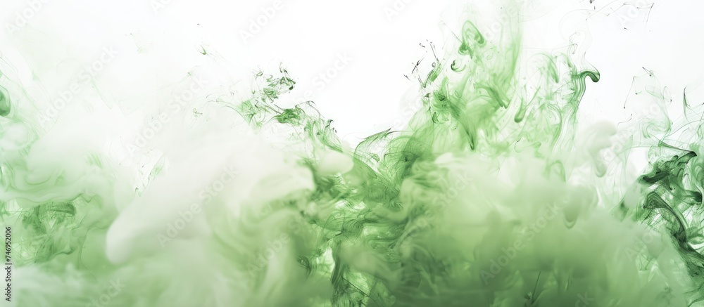 Aufkleber a dynamic green smoke dispersing against a stark white backdrop, creating an intriguing and visually
