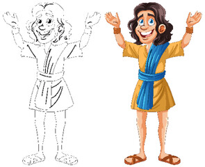 Colorful drawing of a happy, animated character