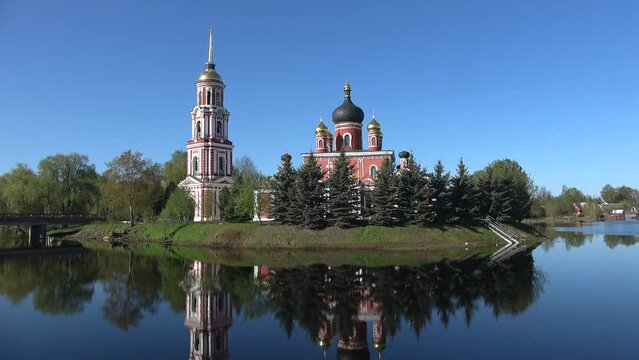 View of the ancient Cathedral of the Resurrection of Christ on a sunny May day. Staraya Russa. Novgorod region, Russia