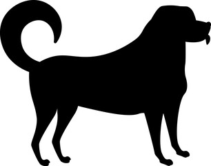 Silhouette dog character icon in black color.