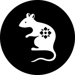 Chinese zodiac rat icon in b&w color.