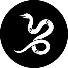 B&W illustration of zodiac snake icon.