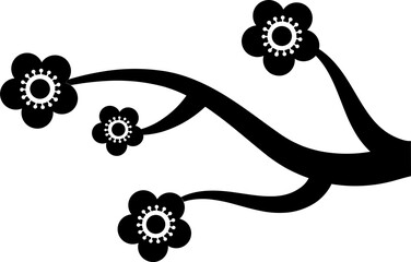 Floral branch icon in b&w color.