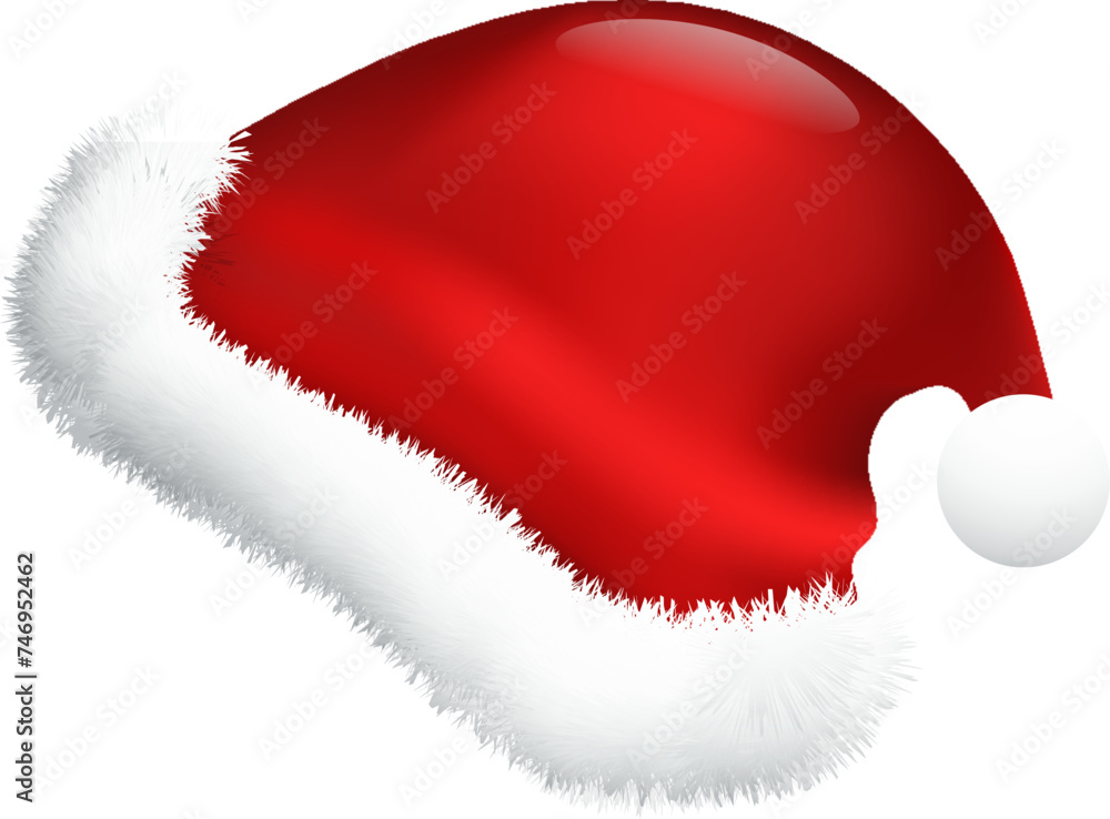 Sticker Realistic santa hat in red and white color.