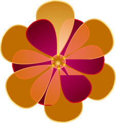 Red and golden paper flower on white background.