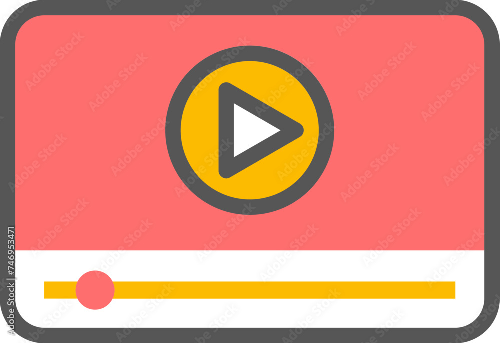 Sticker colorful video play icon in flat style.