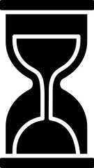 B&W hourglass icon in flat style.