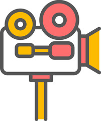 Colorful video camera on stand icon in flat style.