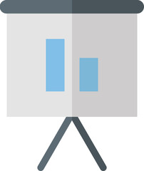 Bar graph on presentation board icon in grey and blue color.