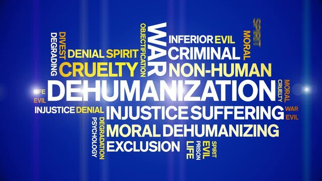 Dehumanization animated word cloud;text design animation tag kinetic typography seamless loop.