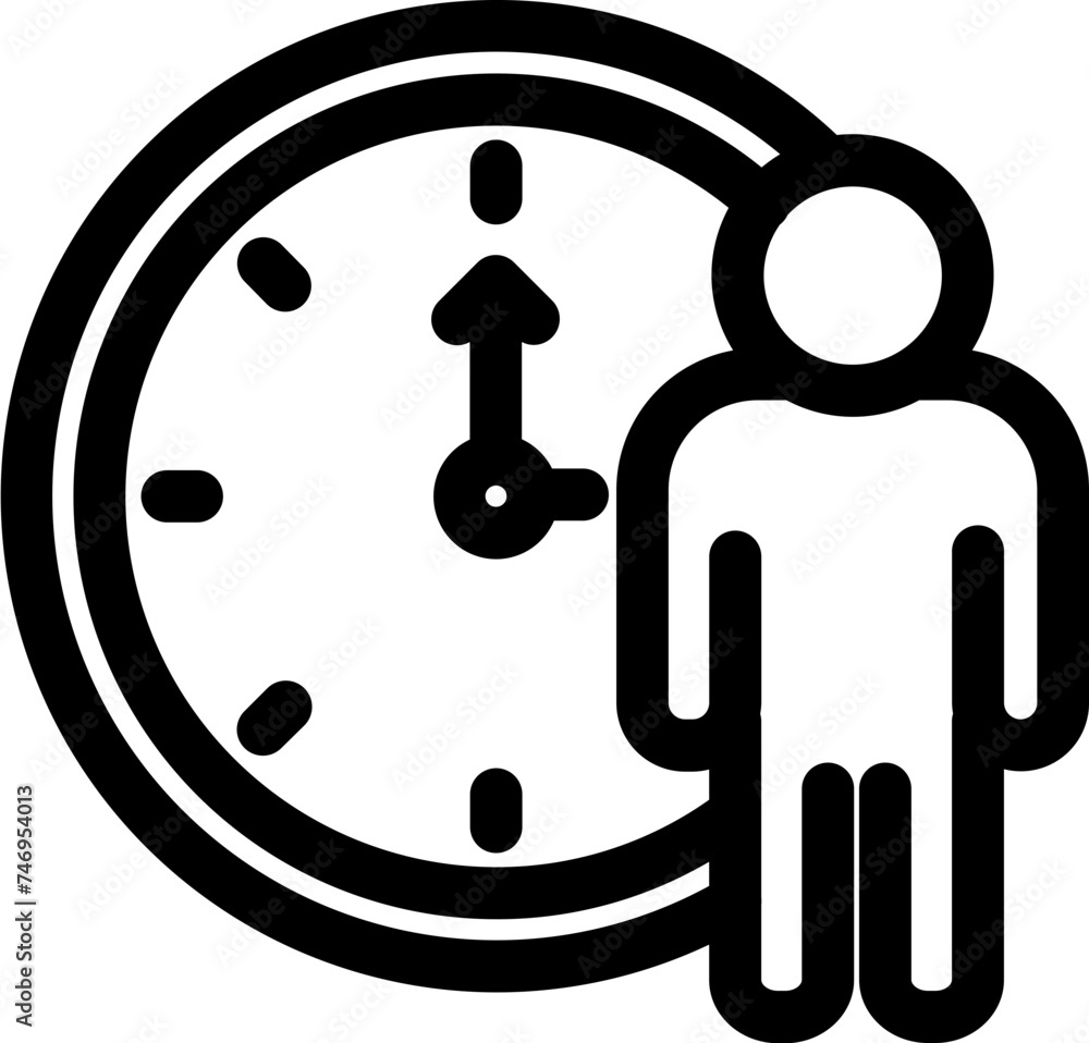 Poster man with clock icon in line art.