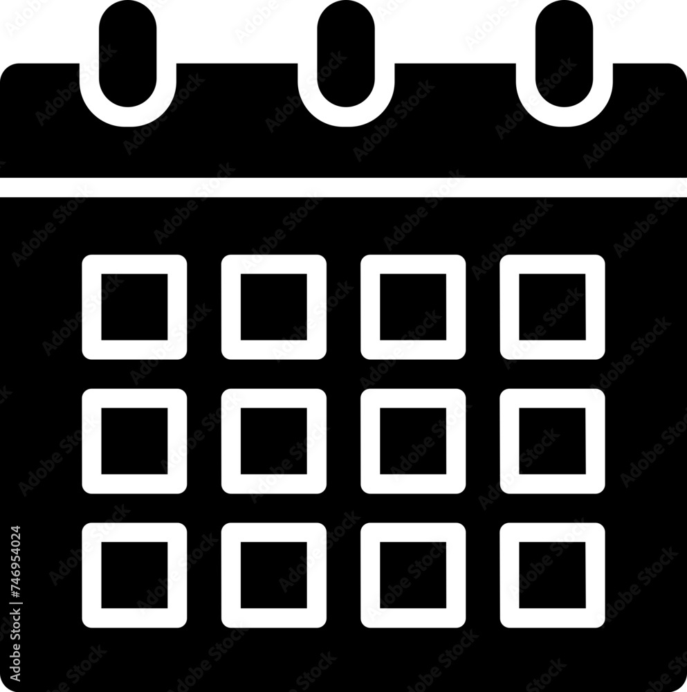 Poster flat style calendar icon in b&w color.