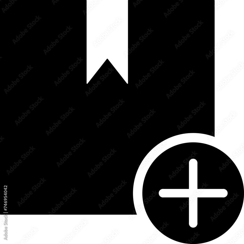 Poster add delivery box icon in b&w color.