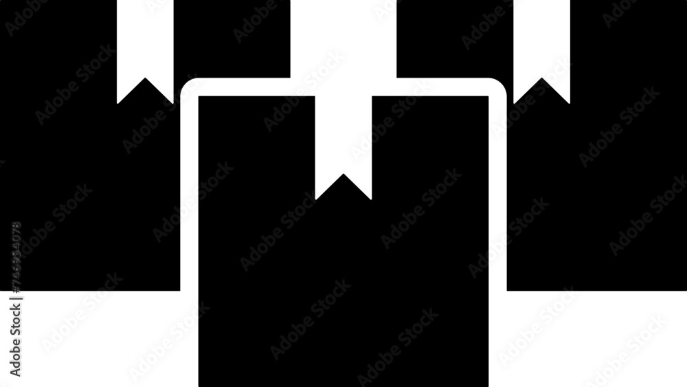 Poster stack delivery box icon in b&w color.