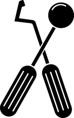 Dental probe with lens glyph icon or symbol.