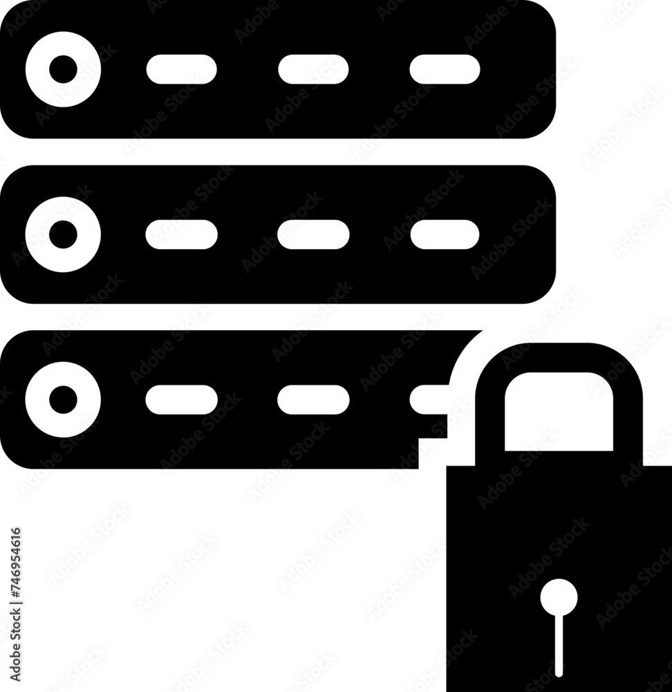 Poster cyber security or server lock icon in b&w color.