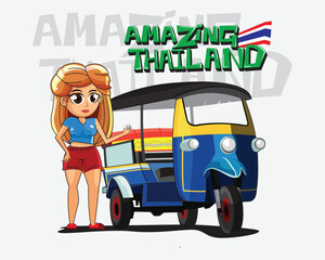 cute lady with Tuk Tuk thailand