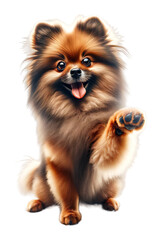 Obraz premium a Pomperanian sitting with its tongue out, offering its right paw towards the viewer