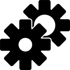 B&W illustration of cogwheel icon or symbol.