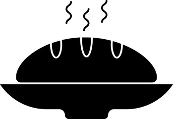 illustration of hot ham on plate glyph icon.