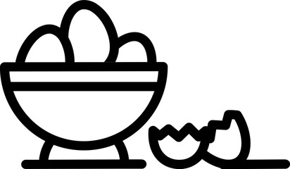 Line art illustration of eggs bowl with broken egg icon.