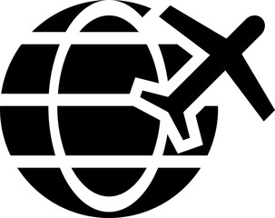 International freight delivery through airplane. Glyph icon.
