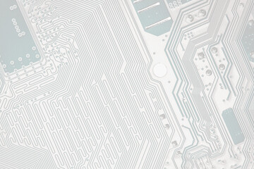 back side of computer mainboard. electrical connections of circuit board. details extreme closeup.