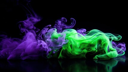 Abstract green and purple smoke on black background. cloud, a soft Smoke cloudy wave texture...