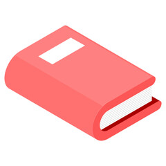 Isometric book icon in red color.