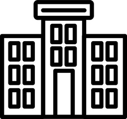 Building icon in black line art.