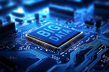 Big data word on circuit board, data concept, blue tone macro