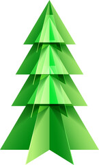 Green christmas tree in paper cut style.