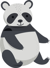 Cartoon character panda bear sitting on white background.