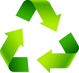 Green recycle sign on white background.