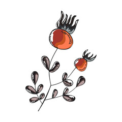 Illustration of tomato with leaf doodle element.
