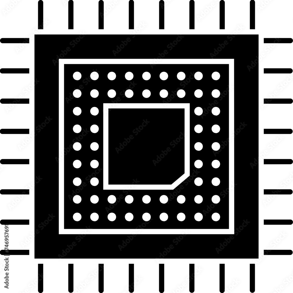 Poster b&w cpu icon in flat style.