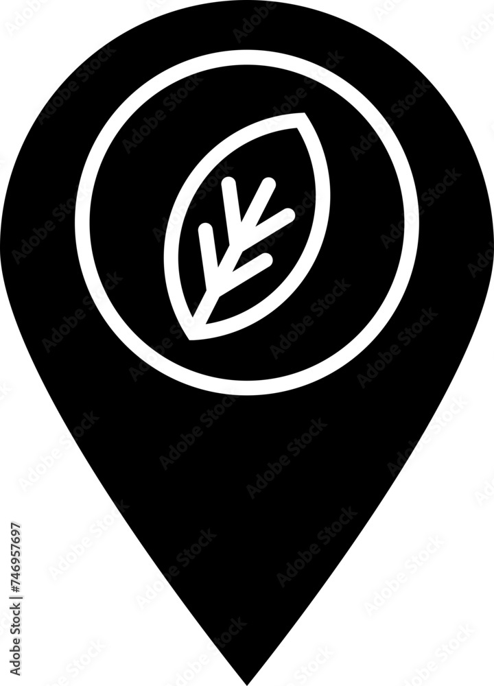 Wall mural Map pin with leaf icon. Smart farming location icon.