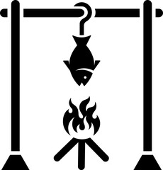Grilled fish on bonfire glyph icon.