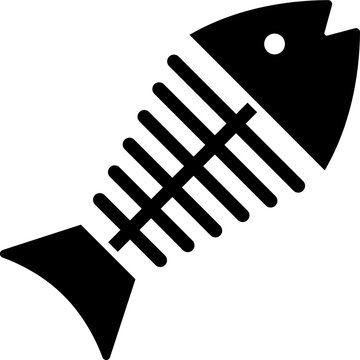 Fish skeleton icon in b&w color.