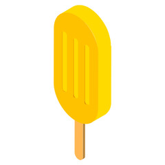 Isometric ice cream stick icon in yellow color.
