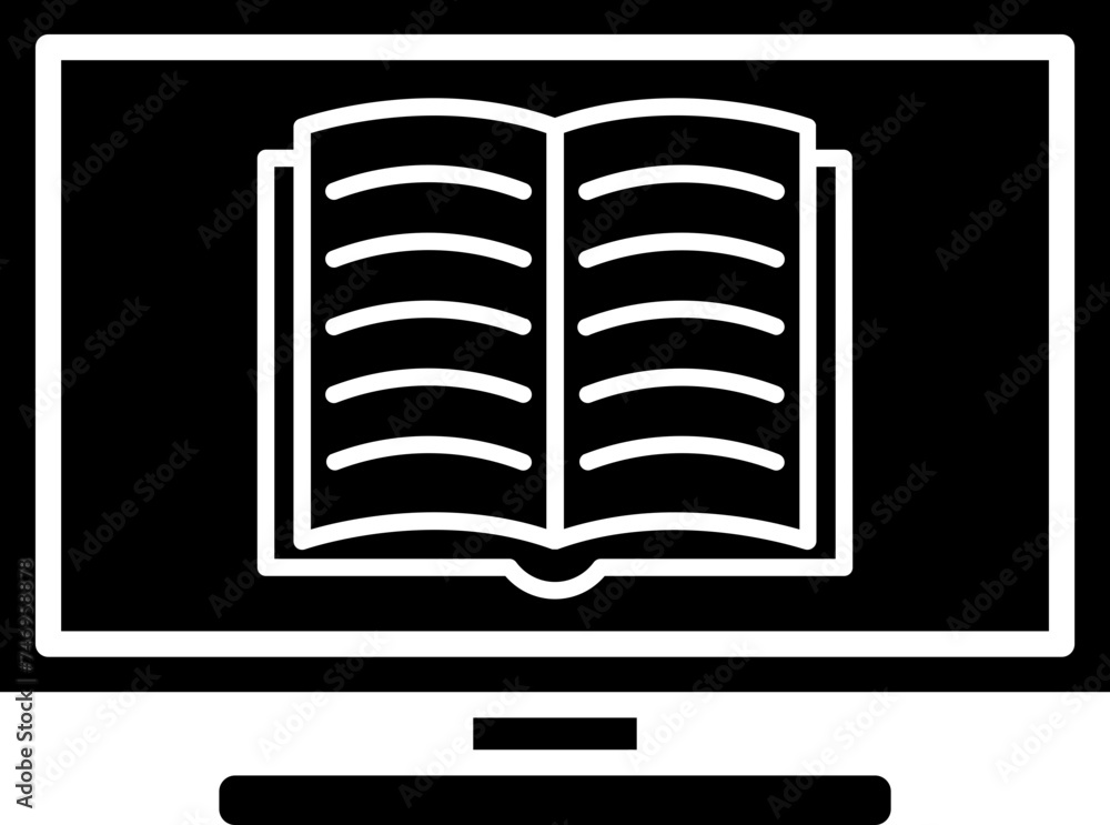 Poster online learning app in computer icon.