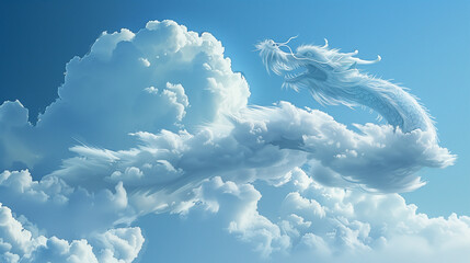 空に浮かぶ雲の形の龍 - obrazy, fototapety, plakaty