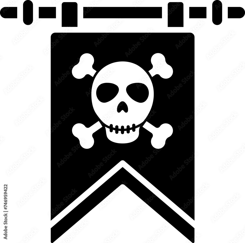 Poster flat style skull flag icon in b&w color.